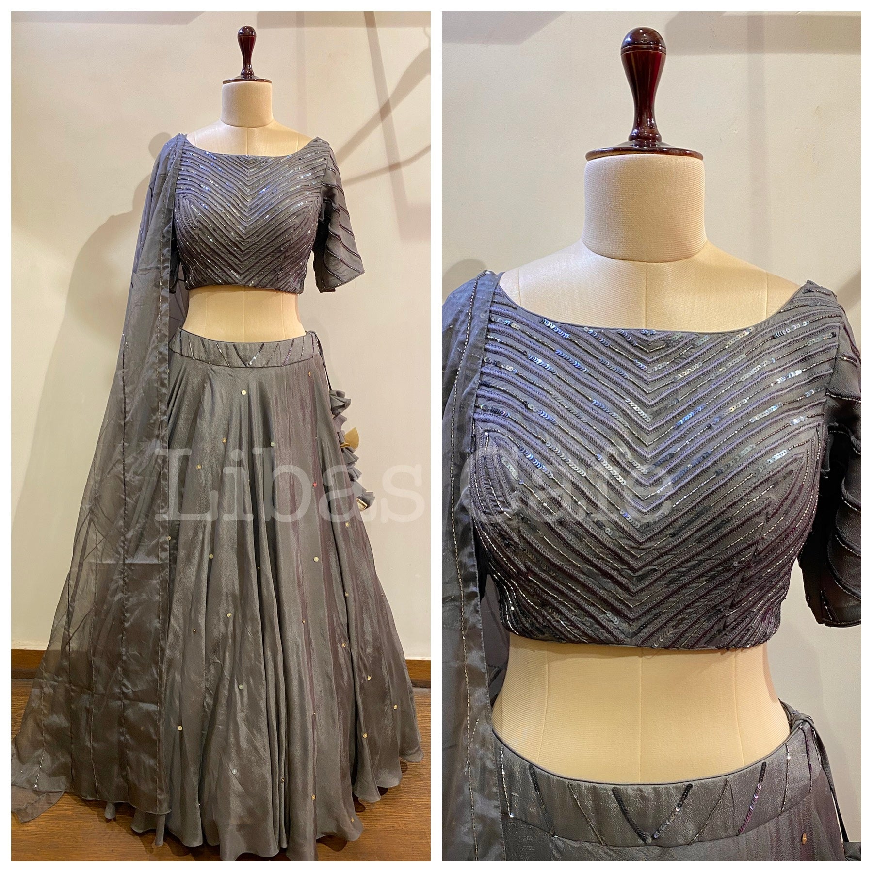 Steel Grey Embroidered Lehenga
